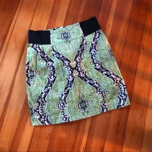 J. McLaughlin paisley navy lime green pencil skirt